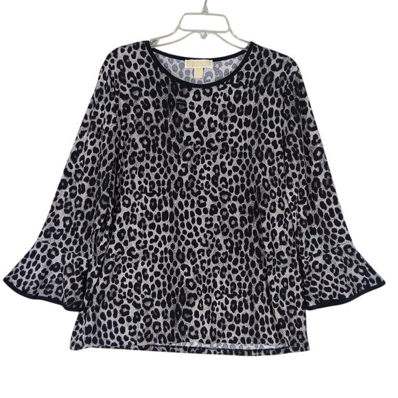 MICHAEL Michael Kors Tops - Michael Michael Kors Animal Print Top Size XL Black and Gray Flared Long Sleeves